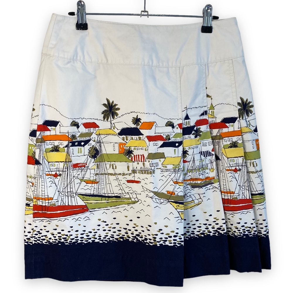 Eddie Bauer - Cream/Navy Nautical Look Pleater Skater Skirt - Size 6